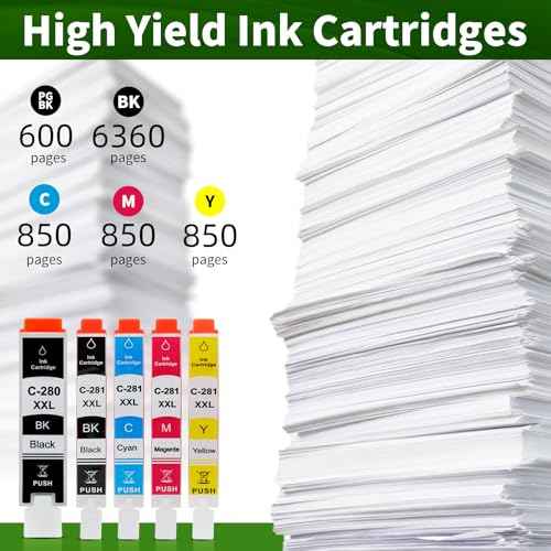 15 Pack 280 281 Ink Cartridge Replacement for Canon PGI 280XXL CLI 281XXL Ink Cartridges 280XL 281XL TR8620a TR8620 TR8520 TR8600 TR7520 TS702a TS9520 TS9521C TS6120 TS6220 TS9120 TS6320 TS8220