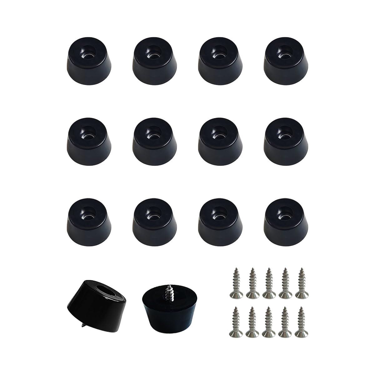 ZYYC 20 PCS Black Rubber Feet with Stainless Screws, Non Slip Rubber Bumper for Cutting Board (0.51" H x 1"" D)"