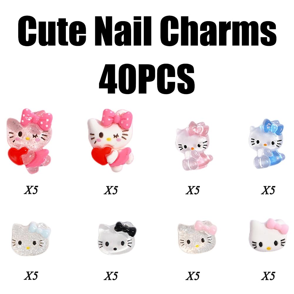 40 Pcs Cute Nail Charms for Acrylic Nails Resin Design Cartoon Nail Rhinestone Anime Kawaii Nail Charms Cute Nail Jewelry Accessories DIY Craft Phone Case Decoration 0.55 * 0.43 inch