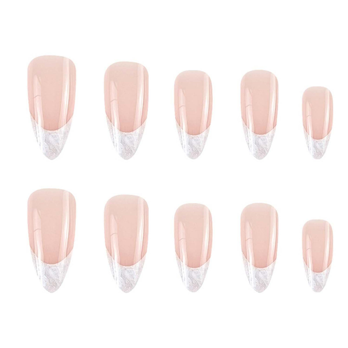 French Tip Press On Nails Medium Almond Fake Nails Nude False Nails With Marbling Design Full Cover Acrylic Glue On Nail Artificial Reusable Stick On Nail For Women DIY Manicure Decorations 24 Pcs