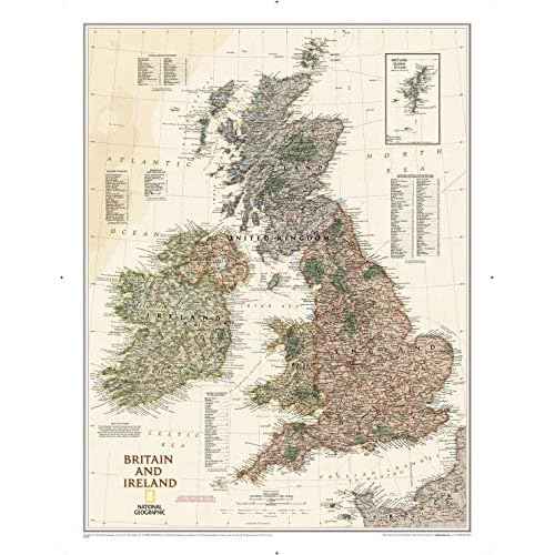 National Geographic: Britain and Ireland Executive Wall Map - Antique Style - 23.5 x 30.25 inches - Art Quality Print