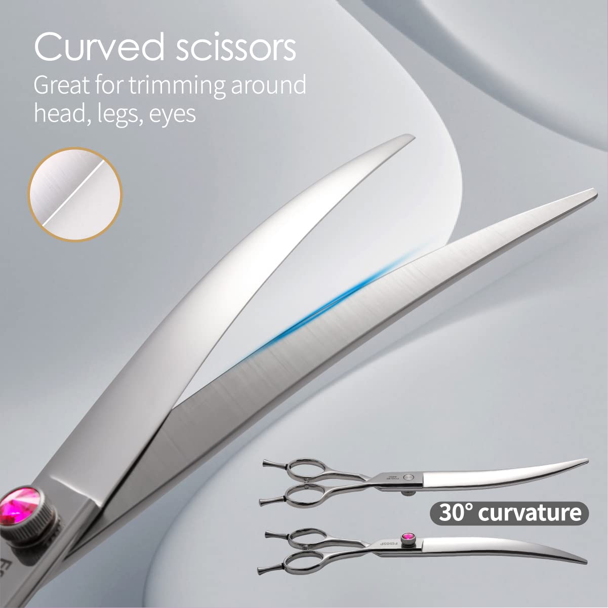 FOGOSP Dog Grooming Scissors Kit 7 in Professional Curved Thinning Straight Chunkers Shears and Comb 5pcs Set for Grooming Dogs Cat Pet Japanese 440C Stainless Steel(7.0'',Kit)
