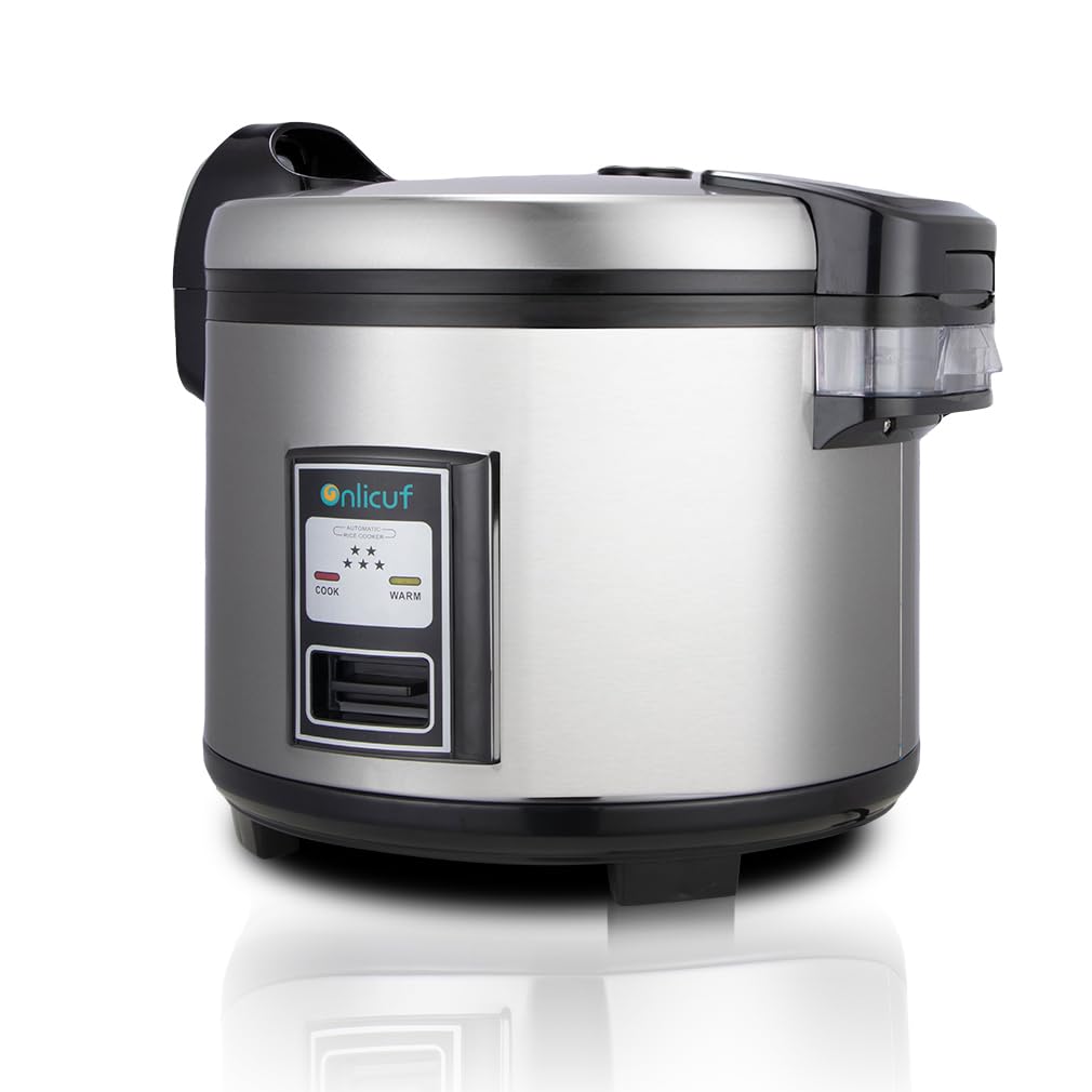 Onlicuf Commercial Rice Cooker 35 Cups Uncooked (70 Cups Cooked) with Stainless Steel Exterior,Large Rice & Grain Cooker for Restaurant,Double Protection,Silver