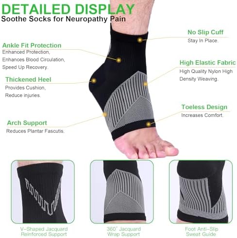 4Pairs Mixed Colors Compression Socks For Women & Men, Foot Neuropathy Socks, Nano Neuropathy Socks Dr - Sock Soothers For Neuropathy Sleep Socks, Comprex Ankle Brace Sleeves(Large)