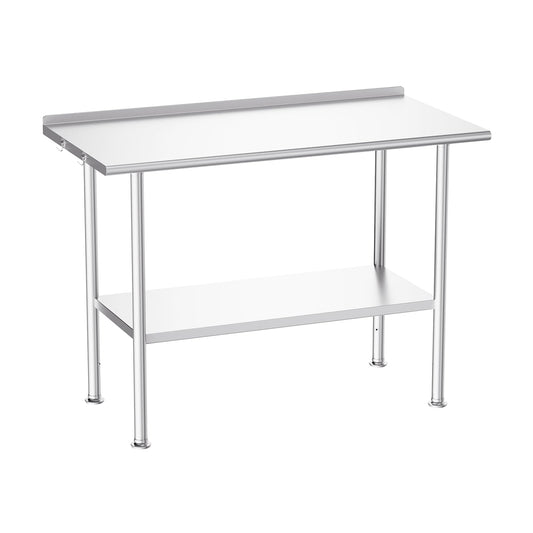 Atelicf All-Stainless Steel Prep Table, 24 X 48 Inch, with Rounded-Corner Backsplash and Adjustable Undershelf, Heavy-Duty for Outdoor Use,Restaurants,Hotels,Workshops,Kitchens,Gardens, and Garages