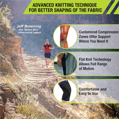 Pro-Tec Athletics 3D Flat Knee Support, Advanced Flat Knit Technology for Custom Fit, Breathable Multi-Directional Stretch Fabric, Non-Slip Gel for Enhanced Stability, XL, Blue/Black