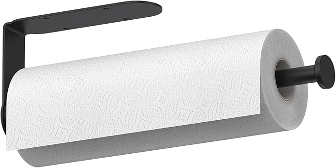 Mbillion Under Cabinet Paper Towel Holder for Kitchen, RV & Camper - Waterproof, Anti-Rust Wall Mount with No Drill Installation, 5.71â Compact Design (Black)