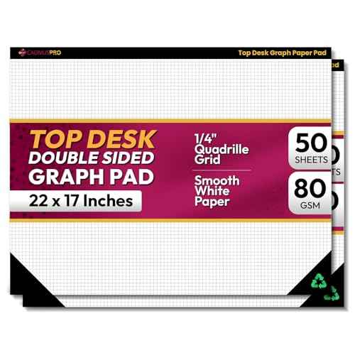 Top Desk Graph Paper Pad 22x17 Inch, 50 Sheets, Double-Sided, 80 GSM Large Quadrille Grid Paper for Drafting, Design, Art & Illustration, Architecture and Academic Use - 2 Packs