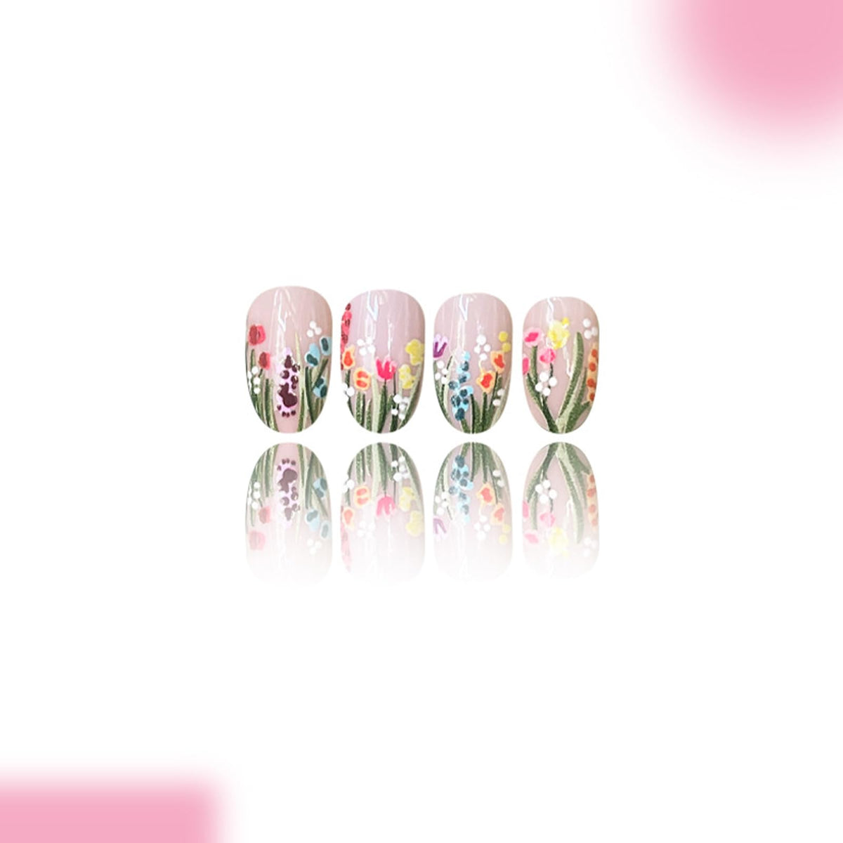 Sunflower French Press on Nails Short Almond Fake Nails Purple Lavender False Nails with Green Flower French Design Glossy Spring Stick on Nails for Women Girls Manicure Decoration 24 pcs