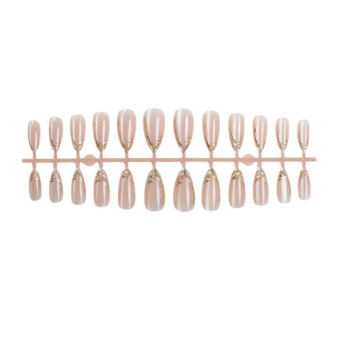 Gold Press on Nails Medium Almond Fake Nails with Design Glass Nude False Nails Press ons,Reusable Acrylic Nail Full Cover Glossy Glue on Nail Stick on Nails for Women Girls Manicure 24 Pcs