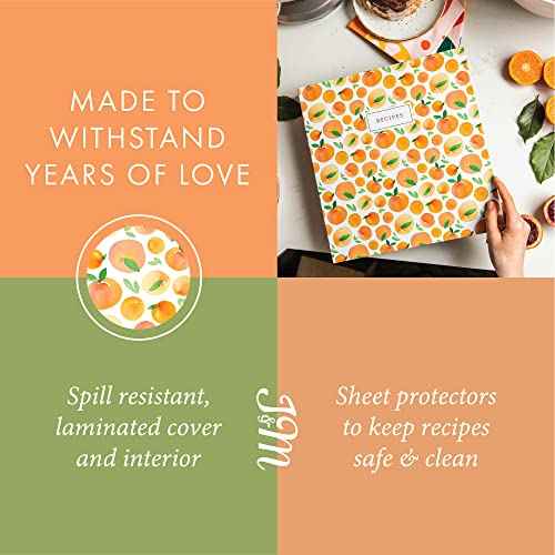 Jot & Mark 8.5" x 11" Sturdy 3 Ring Recipe Binder with Spill-Proof Clear Binder Sleeves Sheet Protector, 30 Dual-Sided Recipe Card Pages for Written & Printed Recipes, Tabbed Dividers, Peach Dream