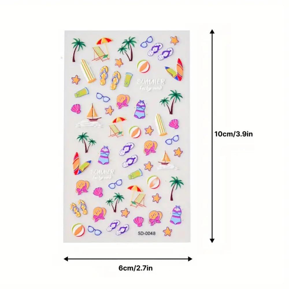 Teilihai 4 Sheets 5D Embossed Ocean Style Nail Art Stickers Starfish Seashell Design Nail Stickers Coconut Tree Nail Art Decals for Nails Decoration, Self Adhesive Nail Supplies for Women and Girls