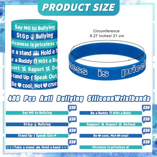 400 Pcs Anti Bullying Wristbands Bulk Against Bullying Silicone Bracelet Unisex Stretchy Motivational Silicone Wristbands for Women Men Awareness Fundraising Support Group