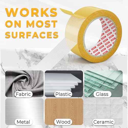 SWRT Double Sided Fabric Tape, 1" & 2" x 33FT Combo Roll, Heavy Duty Clear Tape with Strong Adhesion, No Residue, for Carpet, Fabric, Clothes, Crafts, Book, Outdoor & Indoor Use