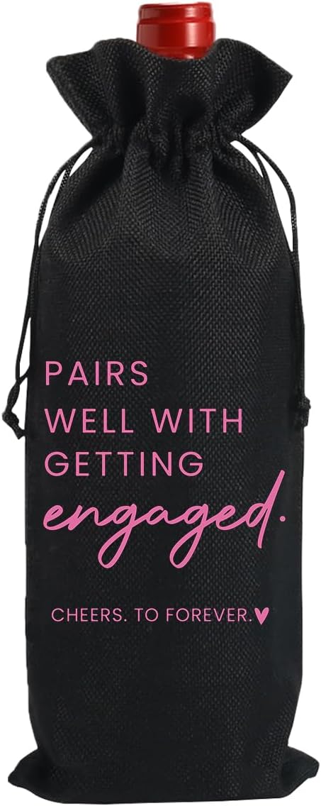 Engaged Gifts, Engagement Gifts for Couples Her, Engagement Party Decorations Gifts for Engaged Couple Wine Bag, Pairs Well with Getting Engaged Wine Bottle Bagï¼Blackï¼