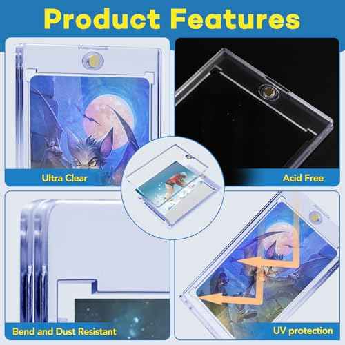 128ct Magnetic Card Holders, 35pt One Touch Card Holder, U-V Protection Hard Plastic Case for Trading Cards, Display Case for Sports, Baseball, Football, Game Cards
