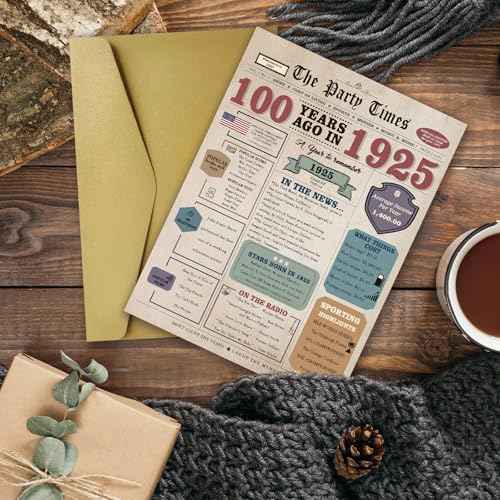 100th Birthday Card for Men Women, Retro Birthday Gifts for 100 Year Old Man Woman, 100th Bday Decorations for Grandpa Grandma