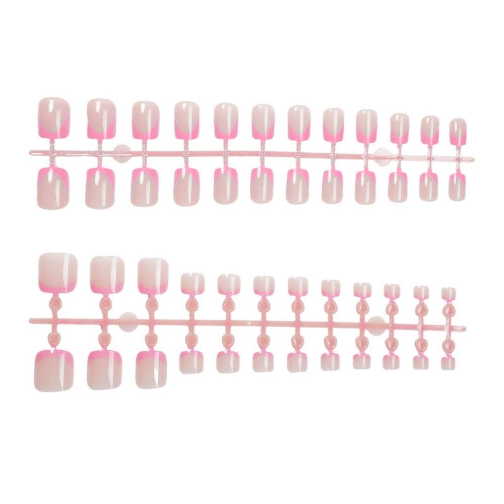 48Pcs Pink French Tips Press on Toenails Nude Pink Press on Nails Short Square False Nails with Designs Light pink Fake Toenails Glossy Reusable Summer Fake Nails for Women Girls DIY Manicure