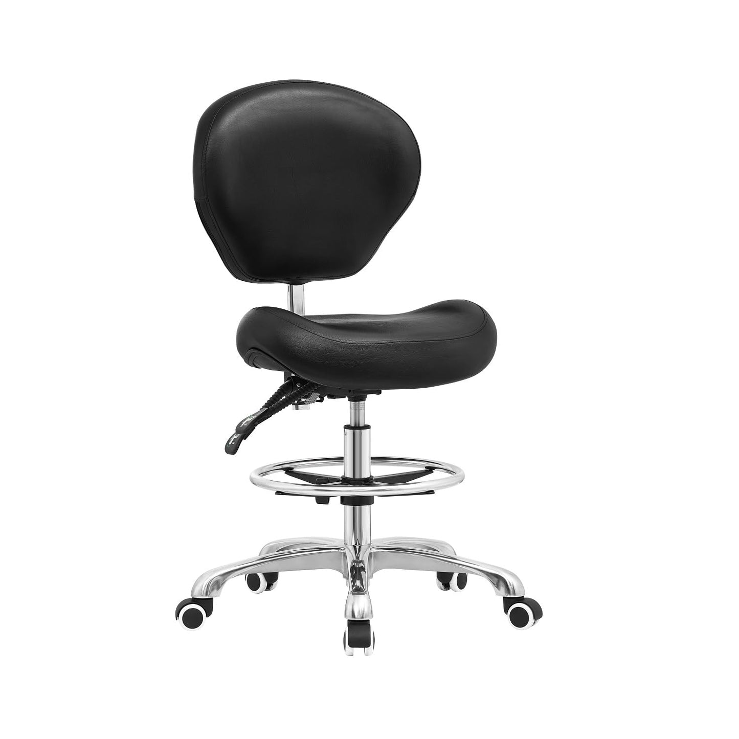 Kaleurrier Adjustable Stool Drafting Chairs: Tall Office Chair for Standing Desk with Backrest & Foot Rest - Ergonomic Drafting Stools with Rolling Wheels for Shop Studio Dental Salon Home(Black)