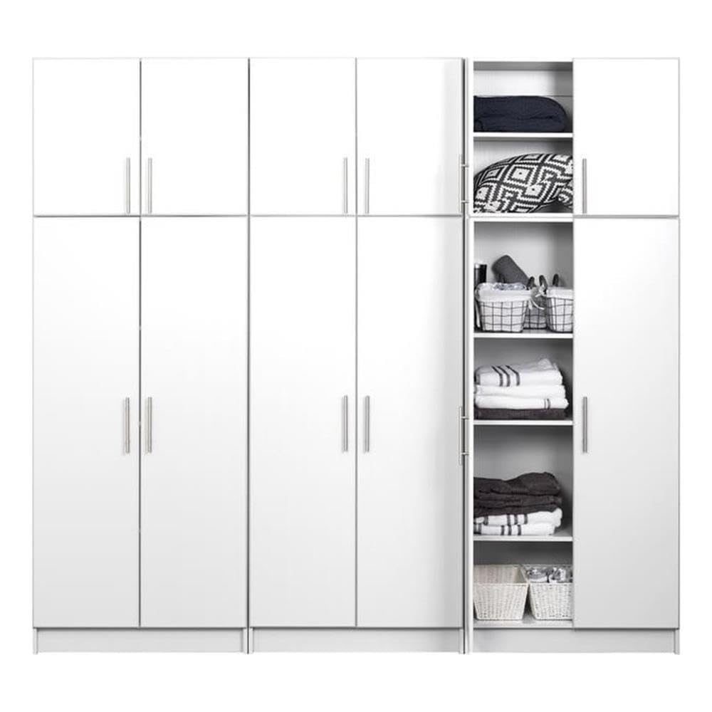 Prepac Elite Functional 6-Piece Garage Cabinets and Storage System Set D, Simplistic Garage Closet Shop Cabinets 16" D x 96" W x 89" H, White, WRSX-1013-6M