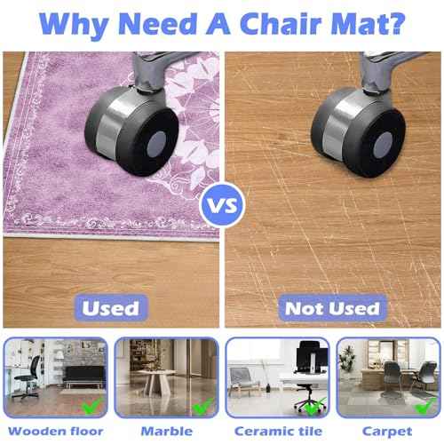 Office Chair Mat for Hard Floors, Desk Chair Rug Protector for Rolling Chair, Anti-Slip Computer Gaming Chair Mat, Carpet Mats for Home Office(Purple,4¡¿5ft/48¡¿60in)