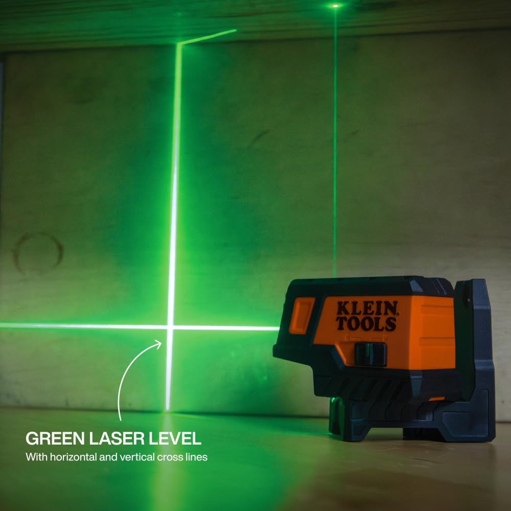 Klein Tools 93MCLPG Compact Self-Leveling Laser Level with Plumb Spot, Bright Green Cross Line, 75-Foot Range, Laser Class 2, Power Output <1mW, Magnetic Mount