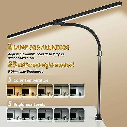 LED Desk Lamp for Office Dorm Home - Eye Caring Desk Light with Timer, Remote Control 24W Brightest Dual Screen Computer Monitor Gooseneck Dimmable Table lamp with Anti-Glare Cover Base