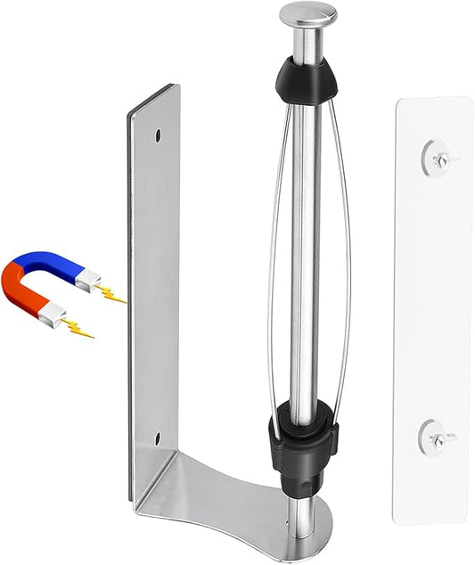 MONEER Magnetic Paper Towel Holder for Frige, One-Hand Operable Paper Towel Holder, Self-Adhesive, No Drill Magnet Paper Towel Holder for Kitchen, Refrigerator, RV, Garage (Silver)