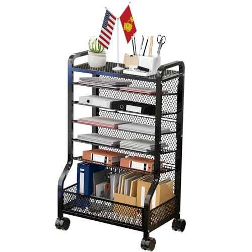 7 Tier File Organizer Beside Desk, Rolling File Cart with Sliding Trays Ideal for Office Organization in Offices, Schools, and Studios