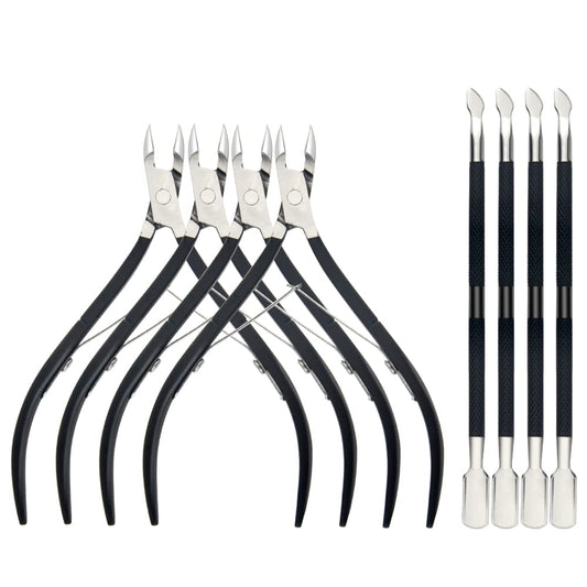 XINMEIWEN 8Pieces Cuticle Trimmer Cuticle Nipper Cuticle Remover Cuticle Cutter with Cuticle Pusher Stainless Steel Cuticle Cutter Clipper Nail Tools for Fingernails and Toenails (Black)