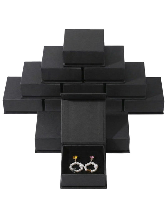 Jewelry Gift Box Set, 12 Pieces Flip-Up Velvet Foam Filled Square Jewelry Boxes for Necklaces, Earrings & Rings, Cardboard Paper Gift Case, Velvet Jewelry Box, 3.93 x 3.93 x 1.26 Inches (Black)