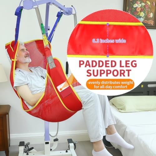 Universal Full Body Patient Lift Sling, Mesh Fabric Patient Sling Transfer and Bathing aids, 500lb Weight Capacity (Medium-Red)
