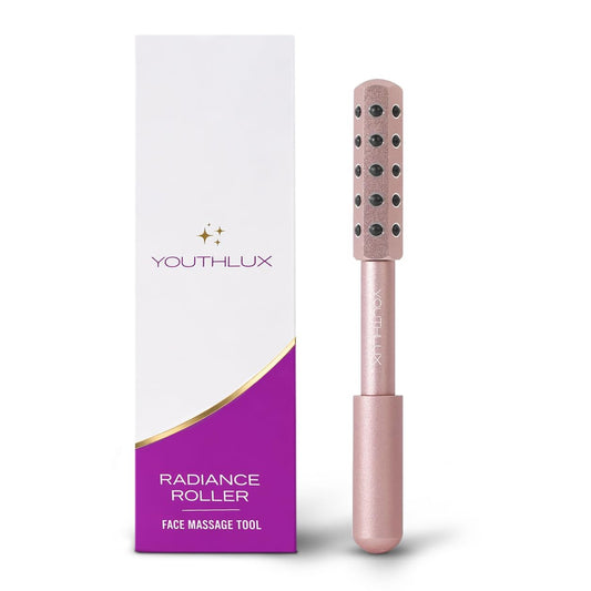 YOUTHLUX Radiance Roller – Germanium Stone Facial Massage Tool/Wand Face Roller for Lifting, Sculpting, De-Puffing, Glow Boost, Energizing & Cooling Effect (Rose Gold)
