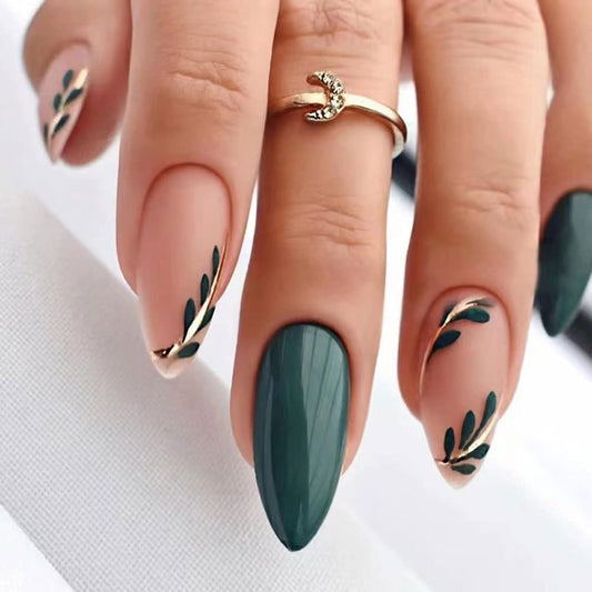Magrace Press on Nails Medium Almond Fake Nails French Tips False Nails with Designs 24 pcs Stick on Nails for DIY