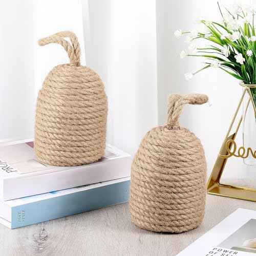 2 Pcs 2 Pcs Decorative Door Stoppers Natural 5.4lb Heavy Door Stop with Handle Weighted Doorstop Indoor Farmhouse Jammer Blocker Keeps Open Bookend Christmas Gifts (Wicker Jute)