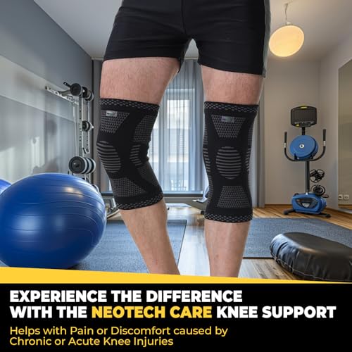NeoTech Care Knee Support Brace - Breathable - Men, Women, Right or Left (Black Color, Size XL, 1 Pair)
