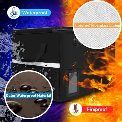 File Box with Lock 5200¡ÆF with Heat Insulated,Fireproof Box File Storage Organizer Anti-Static,Collapsible Fireproof Document Filing Box with Handle,Portable Home Office Safe