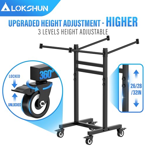 Folding Chair Rack,Chair Cart-Holds 12 Chairs,Compact Folding Chair Storage Rack-Adjustable Height,Sturdy Folding Chair Cart with 4 Locking Wheels and Pull Rope for Home,Office