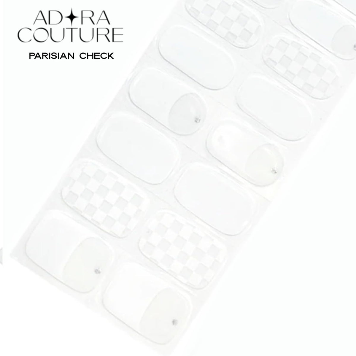 Adora Couture Semi Cured Gel Nail Strips with 20 Pieces - UV Gel Stickers, Manicure Kit, Easy Application Wraps Includes Prep Pads, Nail File, Wooden Stick - UV Light Required (Check White)