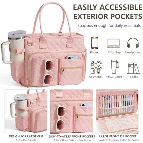 Large Bible Bag with Bible Cover Case for Women, Quilted Church Tote Bag Bible Carrying Case w/Shoulder Strap, Bible Study Supplies Journaling Kit Bible Accessories Christmas Christian Gifts for Women