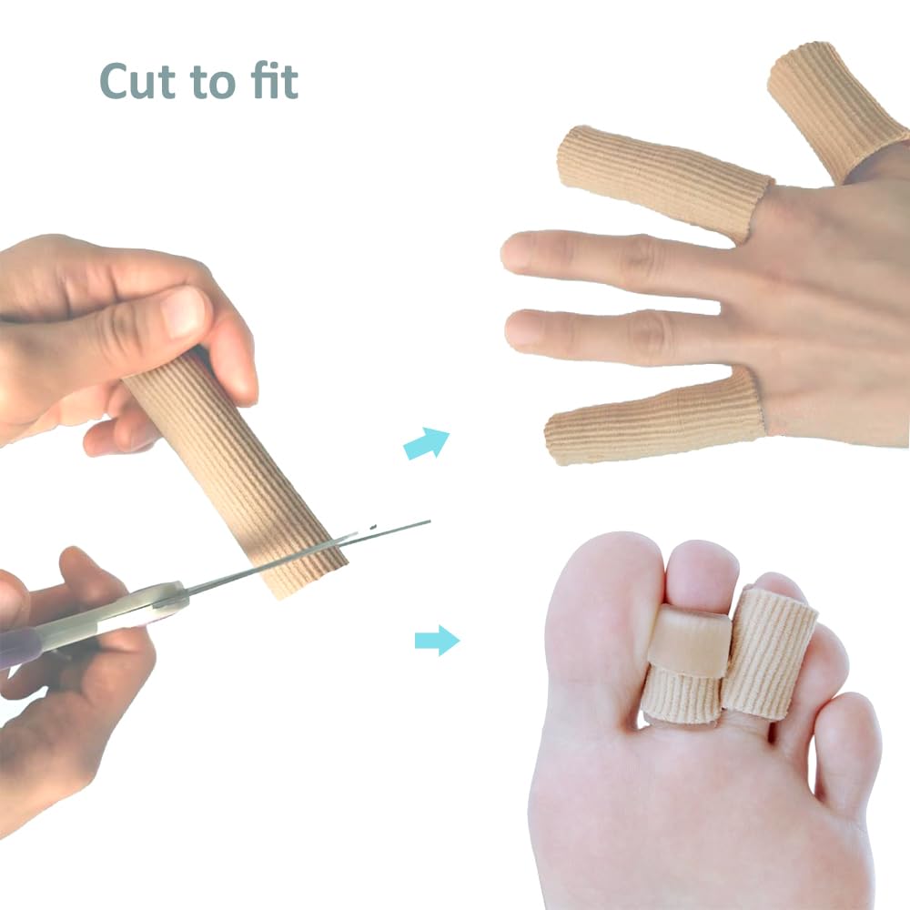 SOHLER 6 Packs Closed Toe Caps Finger Covers Sleeve Protectors, Elastic Fabric Lined with Soft Gel (Large 1"x 2-1/2"")"