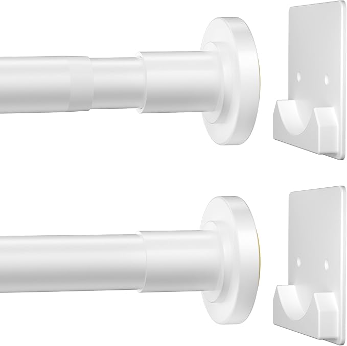 CorkLatta White Shower Curtain Rod,1 Inch Diameter Stainless Steel Adjustable Spring Tension Rods 32 to 92",with Holders,Anti-Slip,Curtain Rods No Drilling(1 Pack)
