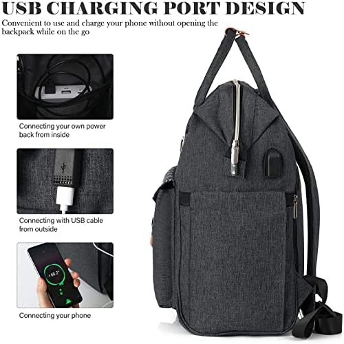 17.3 Inch Travel Laptop Backpack for Women, College School Backpack with USB Port Charging, Water Resistant Casual Sturdy Computer Bag Gifts for Women Girls, Black