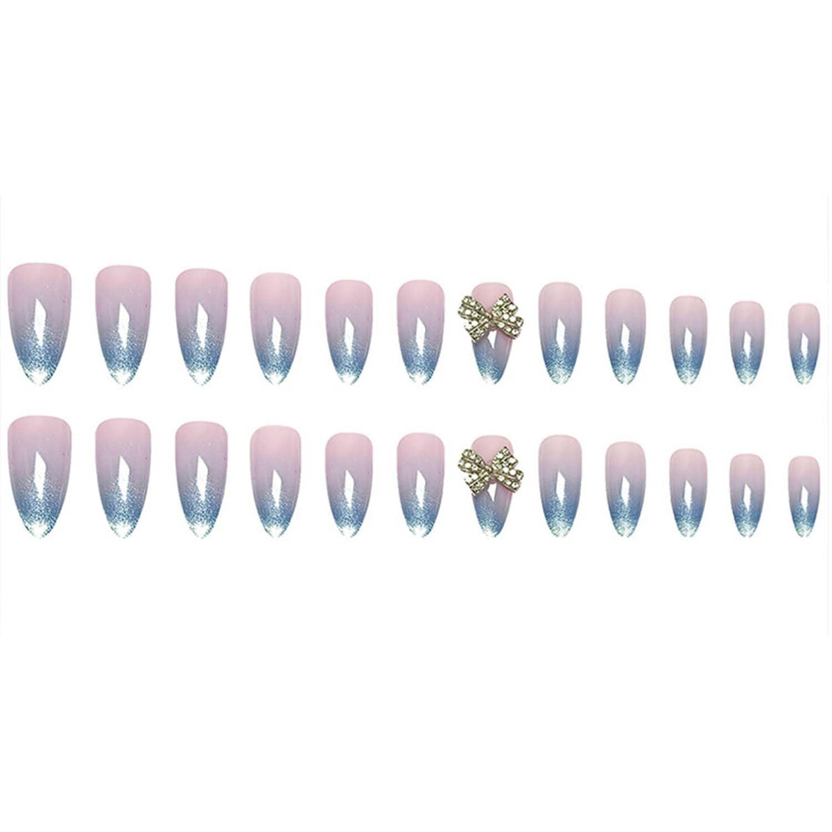 Medium Press On Nails Almond Fake Nails Gradient Glitter With Bow Charms Design Nude False Nails Acrylic Full Cover Glue On Nail Reusable Stick On Nail For Women DIY Manicure Decoration 24pcs