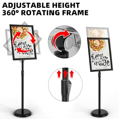 Sign Holder 8.5x11 inch-Adjustable Sign Stand for Display, Floor Standing Sign Holder Stand, Pedestal Heavy Duty Poster Stand with Round Base for Display, Advertisement, and Outdoor (2Pack)