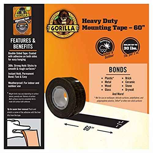 Gorilla Heavy Duty Double Sided Mounting Tape, 1" x 60", Black, (Pack of 5)