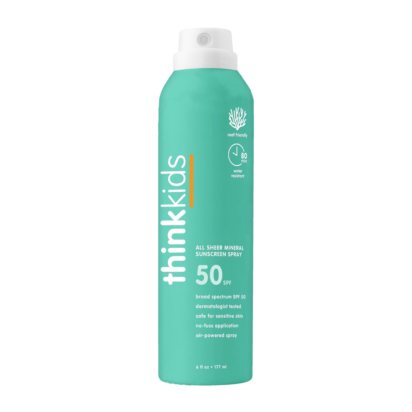 Thinksport Kids Sunscreen Spray, SPF 50 All Sheer Mineral Sunscreen, 6 Fl Oz, Water Resistant Baby & Toddler, Natural Zinc Oxide UVA/UVB Protection