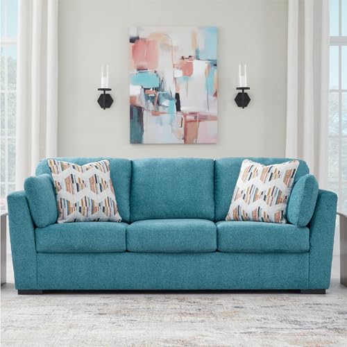 Signature Design by Ashley Keerwick Scandinavian Sofa with 4 Toss Pillows, Blue