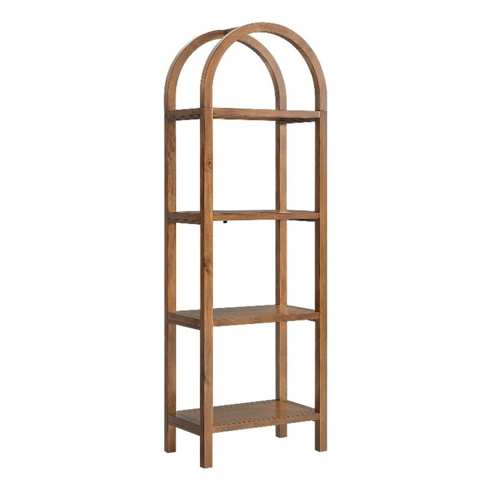 Modway Vexley 72 Inch Tall Narrow Arched Bookshelf in Walnut – Modern Pine and Acacia Wood Open Display Bookcase for Living Room, Office, Reading Nook