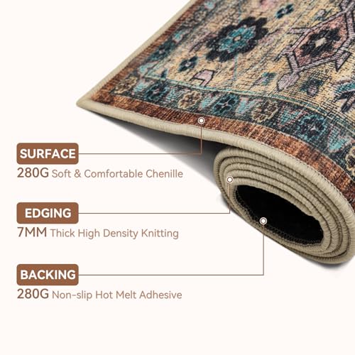 Office Chair Mat for Hardwood Floor, 48"60" Boho Under Desk Rug with Non-Slip Backing as Floor Protector, Computer Rolling Chair Mat for Office Home, Machine Washable, Red